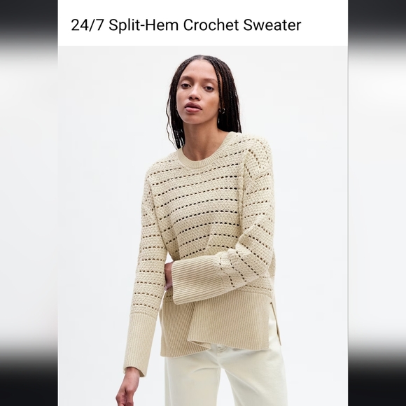 GAP 24/7 Split-Hem Crochet Sweater, Color: Chino, Size: XL - Picture 2 of 8